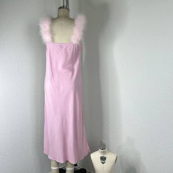 Sleeper “voulez Vous Dancer?” Dress Pink Midi Fuzzy Straps Biased - Picture 7 of 12